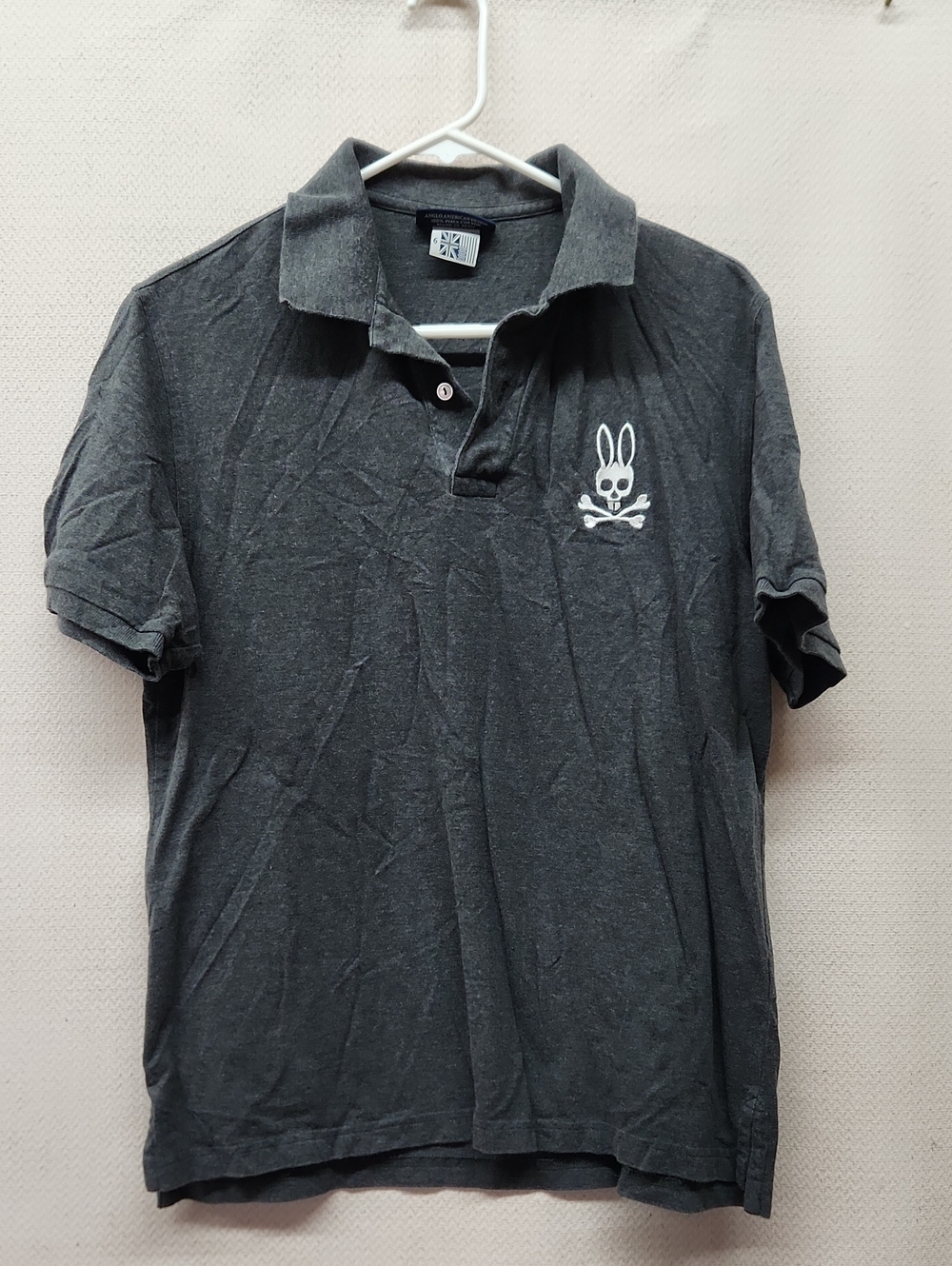 Psycho Bunny Men's Charcoal Polo with White Bunny Skull Logo